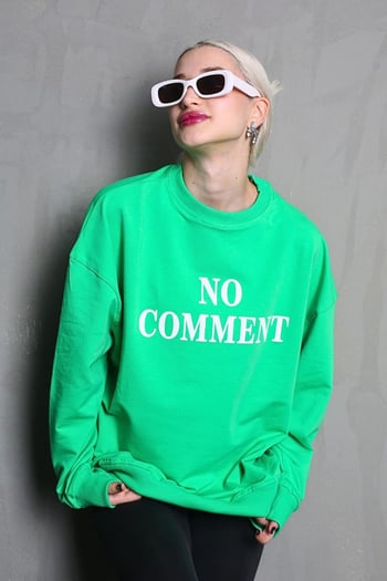 Açık Yeşil Bisiklet Yaka Baskılı Oversize Kadın Sweatshirt MG1902