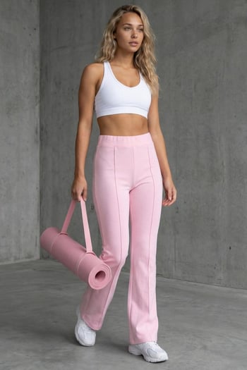 Pembe Yüksek Bel Flare Paça Şık Günlük Kadın Tayt MG2645