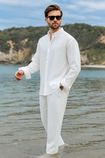 Beyaz Gömlek Pantolon Erkek İkili Takım E7322