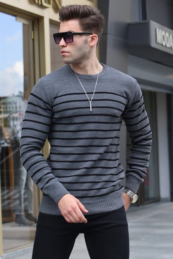 Anthracite Striped Knitwear Sweater 5992