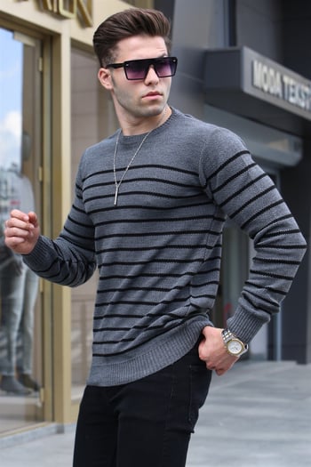 Anthracite Striped Knitwear Sweater 5992