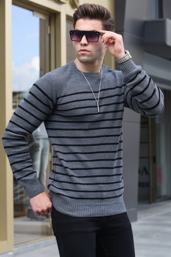 Anthracite Striped Knitwear Sweater 5992