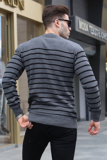 Anthracite Striped Knitwear Sweater 5992