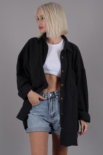 Antrasit Oversize Gömlek Ceket MG1562