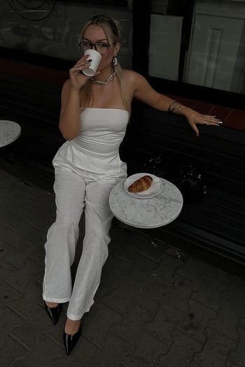 Beyaz Büzgülü Streç Bandeau Top MG2164