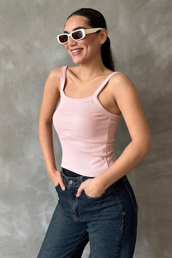 Pembe Fitilli Görünümlü Askılı Basic Atlet MG2236