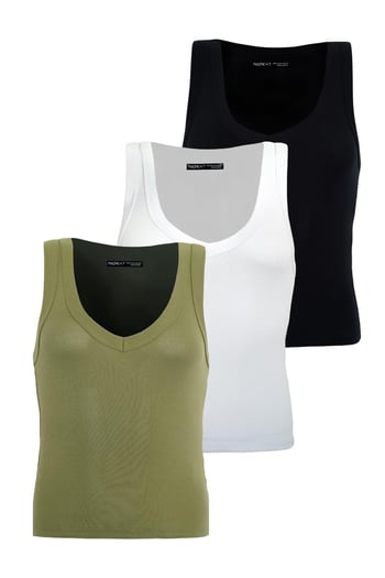 Siyah/Beyaz/Açık Yeşil Derin V Yaka %100 Pamuklu Basic Kadın Atlet Mg2405