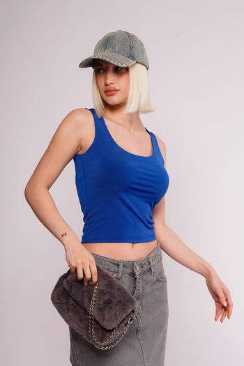 İndigo Kalın Askılı Kadın Bluz MG1998