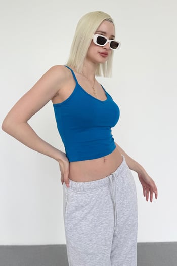 Mavi Askılı V Yaka Crop Top MG2454