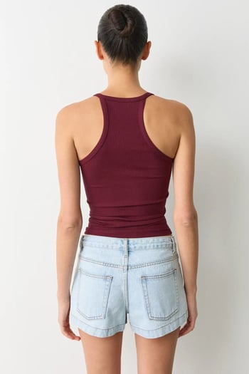 Bordo Basic Vücuda Oturan Kolsuz Kadın Atlet MG2639