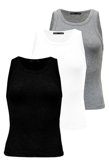 3Lü Paket Gri-Beyaz-Siyah Regular Kesim Fitilli Atlet Mg2428