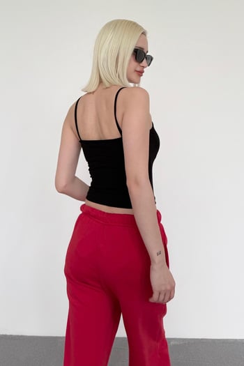 Siyah Askılı V Yaka Crop Top MG2454