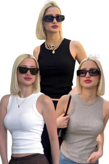 3Lü Paket Gri-Beyaz-Siyah Regular Kesim Fitilli Atlet Mg2428