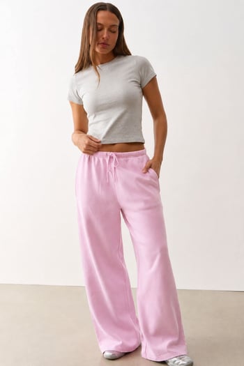 Pembe Geniş Paça Barrel Fit Eşofman Altı MG2646