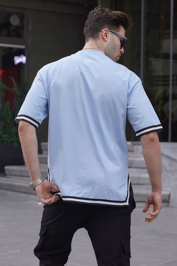 Bebe Mavisi Bisiklet Yaka Şeritli Tişört 6097