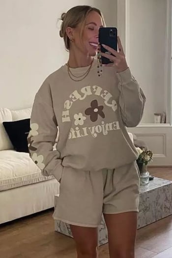 Beige Crewneck Printed Sweatshirt MG1572