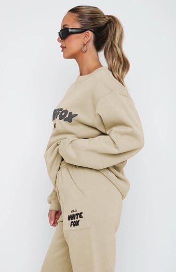 Bej Bisiklet Yaka Baskılı Sweatshirt MG1904