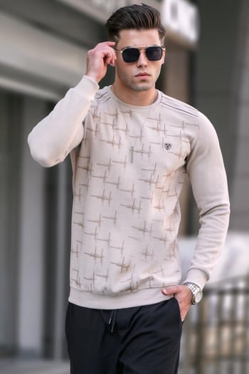Beige Designed Knitwear Sweater 5968
