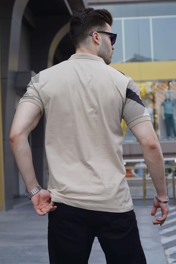 Bej Desenli Polo Yaka Erkek Tişört 6081
