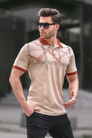 Bej Desenli Polo Yaka Erkek Tişört 6080