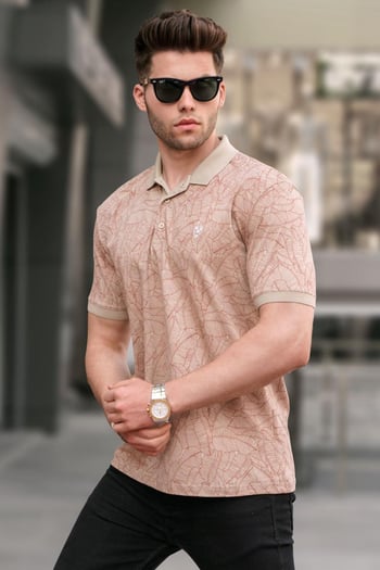 Bej Desenli Polo Yaka Tişört 5876
