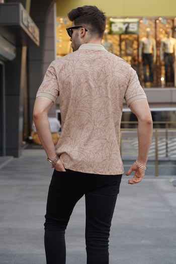 Bej Desenli Polo Yaka Tişört 5876