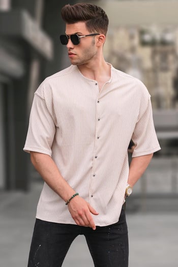Men Striped Beige Shirt 5863