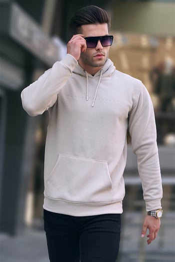 Beige Basic Hoodie Sweatshirt 6014