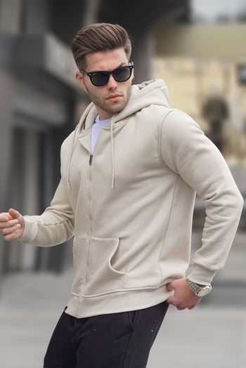 Beige Regular Fit Hoodie Sweatshirt 6033
