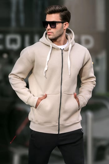 Bej Kapüşonlu Regular Fit Erkek Sweatshirt 6140