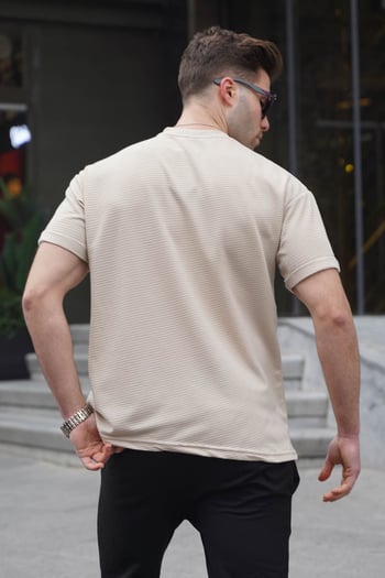 Bej Likralı Basic Erkek Tişört 6060