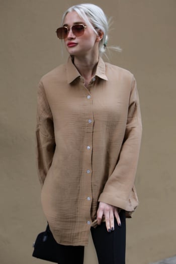 Bej Muslin Kumaş Basic Kadın Gömlek MG1660