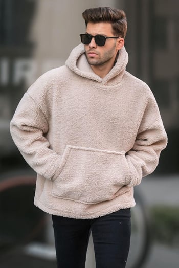 Bej Oversize Pelış Erkek Sweatshirt 6160