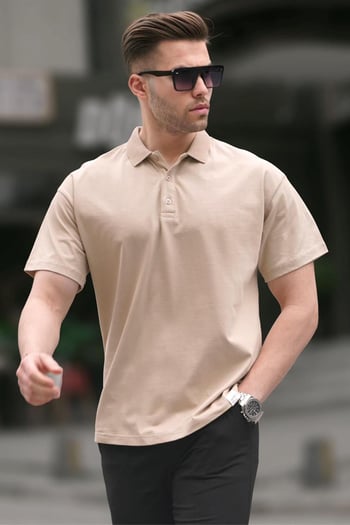 Bej Polo Yaka Basic Erkek Tişört 6126