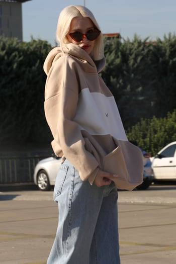 Beige Block Color Sweatshirt MG1544