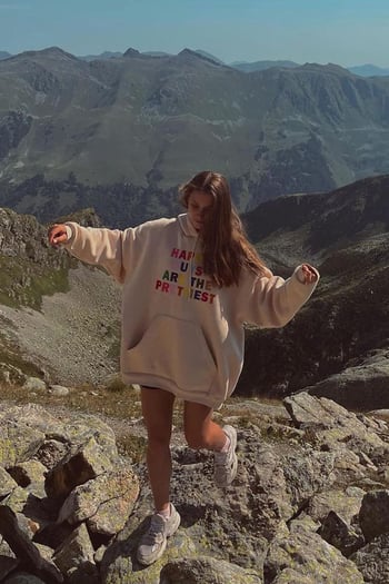 Beige Colorful Embroidery Hoodie Sweatshirt MG1574
