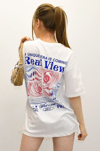 Women Printed White Over Fit T-Shirt MG1504