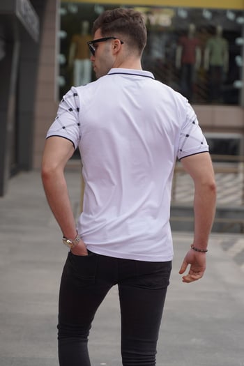 Beyaz Düğmeli Polo Yaka Erkek Tişört 5867