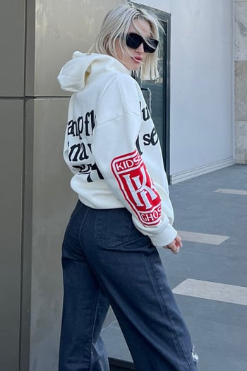 Beyaz Kapşonlu Oversize Sweatshirt MG903