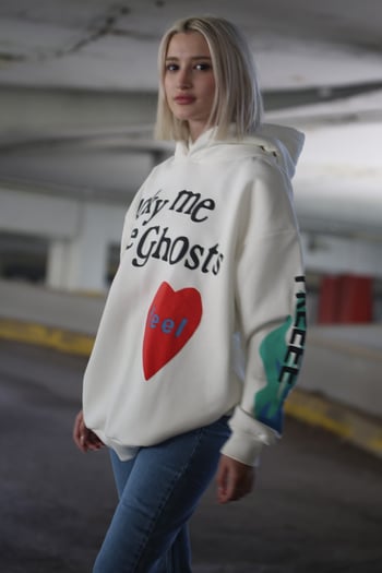 Beyaz Kapşonlu Oversize Sweatshirt MG903