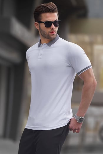 Beyaz Regular Fit Erkek Polo Yaka Tişört 6105
