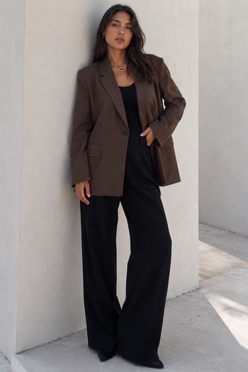Kahverengi Oversize Blazer Kadın Ceket Mg2445