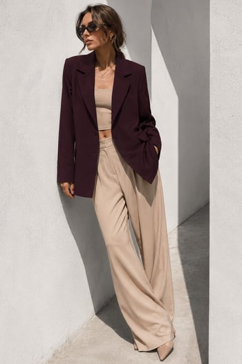 Mürdüm Astarlı Kadın Blazer Ceket Mg2508