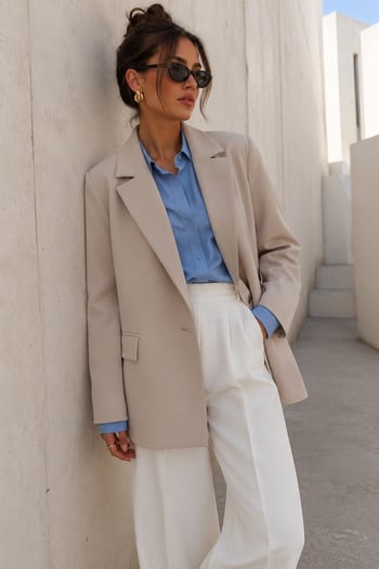 Taş Rengi Astarlı Kadın Blazer Ceket Mg2508