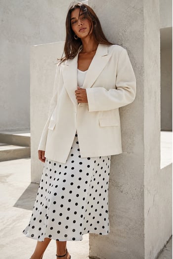 Bej Keten Blazer Kadın Ceket Mg2443