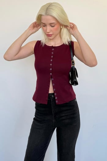 Bordo Bisiklet Yaka Düğmeli Kadın Bluz MG2638