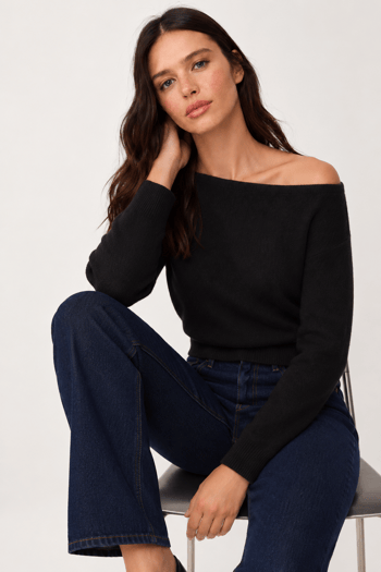 Siyah Modern Kayık Yaka Triko Bluz MG2804