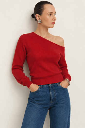 Kırmızı Modern Kayık Yaka Triko Bluz MG2804