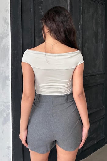 Boyalı Gri Madonna Yaka Kadın Bluz Mg2411