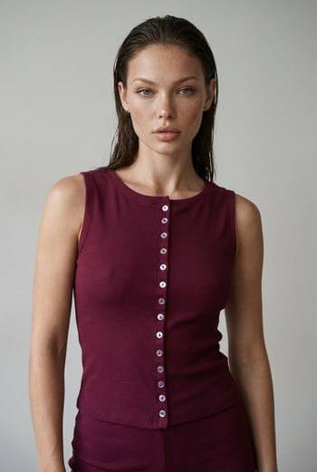 Bordo Bisiklet Yaka Düğmeli Kadın Bluz MG2638